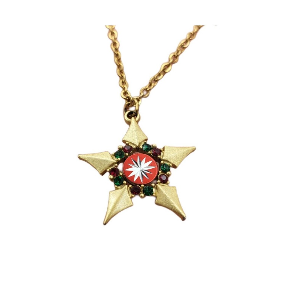 Red & Green Stone Star Gold Tone Necklace